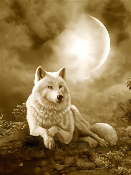 نزدیک گرگ که در ماه زوزه می کشد گرگ منزوی با ماه