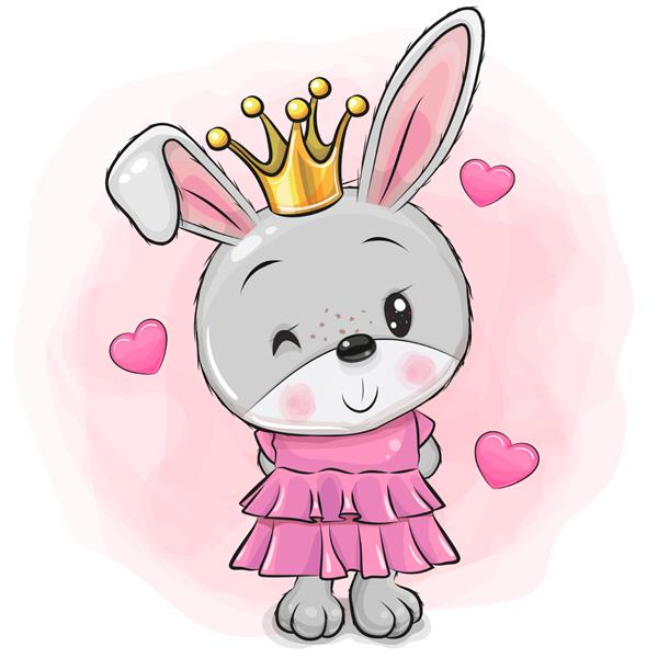 پرنسس خرگوش کارتونی زیبا در لباس صورتی با قلب