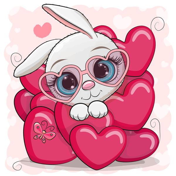 کارت ولنتاین با خرگوش سفید کارتونی ناز در قلب