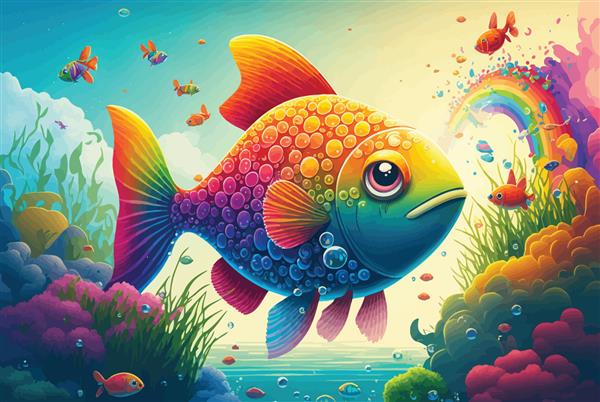 تصویر ماهی های رنگارنگ و رنگین کمان در آکواریوم