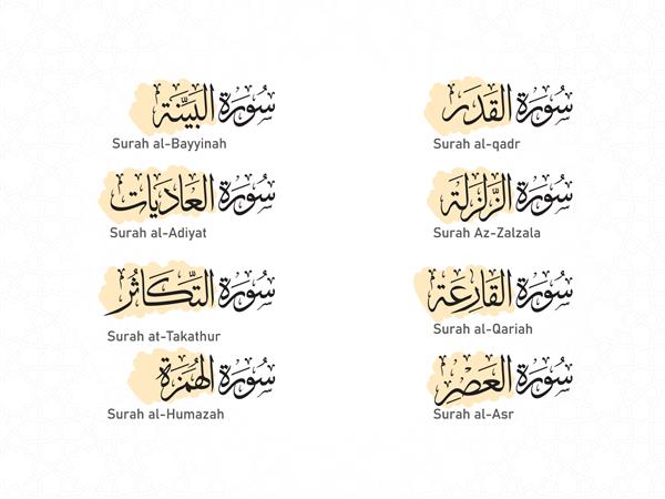 نام سوره های قرآن کریم با زمینه تزئینی