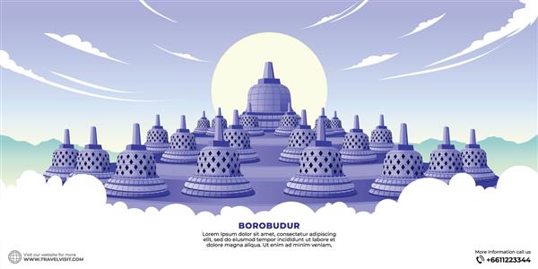تصویر برداری معبد بوروبودور طراحی گرافیکی تور و سفر برای بنرها و بروشورها