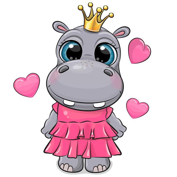 شاهزاده کرگدن کارتونی زیبا در لباس صورتی با قلب