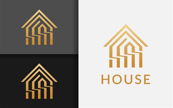 طراحی انتزاعی لوگوی خانه با مفهوم ترکیبی خطوط طلایی مینیمالیستی