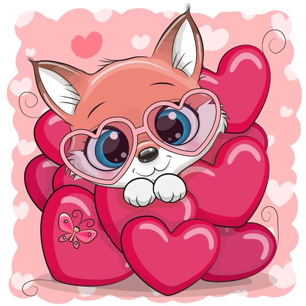 کارت ولنتاین با روباه کارتونی ناز در قلب
