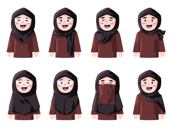 مجموعه ست آواتار زن با نقاب روسری حجاب در سبک های مختلف