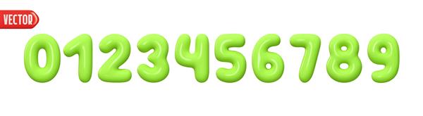 اعداد سبز از 0 تا 9 مجموعه اعداد رنگی پر حجم از بادکنک مجموعه ای از ارقام شماره گذاری کروی حباب روشن عناصر در سبک کارتونی تصویر برداری