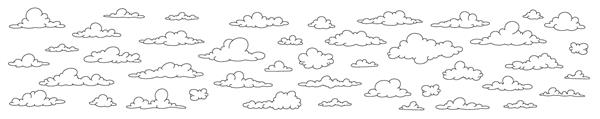 ست ابرها کتاب رنگ آمیزی تصویر وکتور خط در پس زمینه سفید دودل
