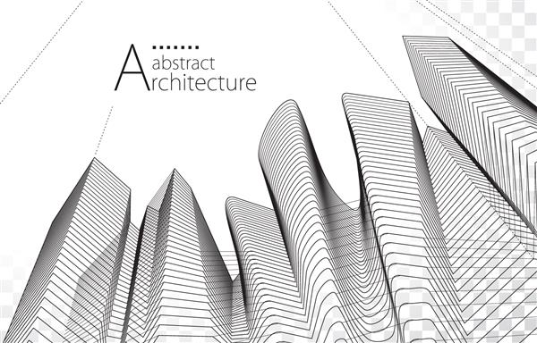تصویر سه بعدی نقاشی خطی سیاه و سفید پس زمینه انتزاعی ساختمان معماری تخیل معماری طراحی ساختمان های شهری مدرن