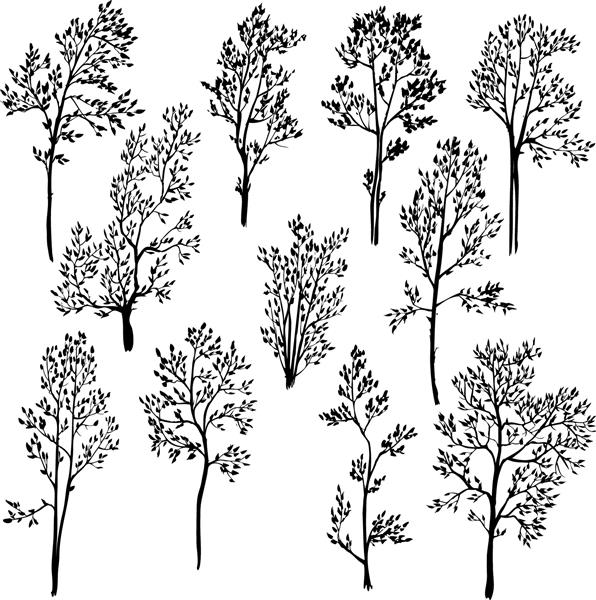 مجموعه ای از درختان مختلف بهاری عنصر طراحی دستی تصویر برداری