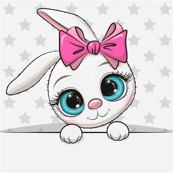 کارت تبریک کارتونی دختر خرگوش سفید زیبا در پس زمینه ستاره