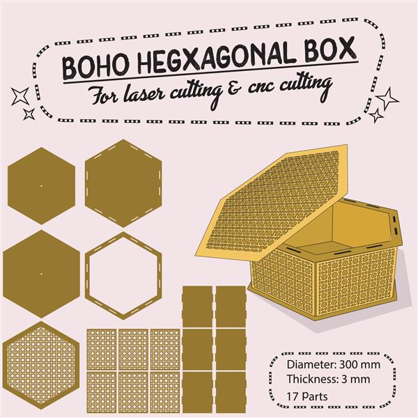 جعبه hegxagonal boho برای برش لیزر و برش cnc