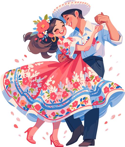 رقص زن و شوهر مکزیکی با لباس های محلی لباس بلند تصویر برداری جدا شده در پس زمینه سفید