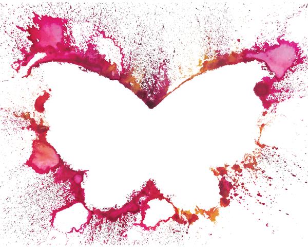 پروانه گرانج آبرنگ تزئینی برای طرح شما تصویر برداری پروانه رنگارنگ طراحی شده با دست با لکه ها و قطرات رنگ پروانه رنگی در زمینه سفید