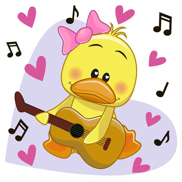 اردک با گیتار روی موسیقی پس زمینه و قلب