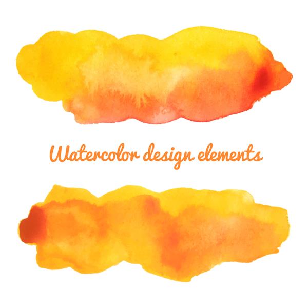لکه های نارنجی آبرنگ در پس زمینه سفید بافت های وکتور آبرنگ واقعی شکل های اسپلش جدا شده عنصر طراحی آبرنگ زیبا