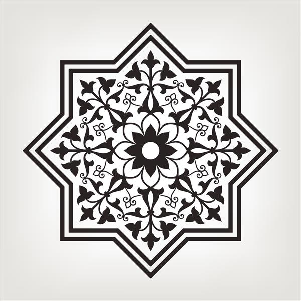 الگوی گل انتزاعی دایره ای هشت پر ماندالا زیور وکتور گرد به سبک عربی عربی