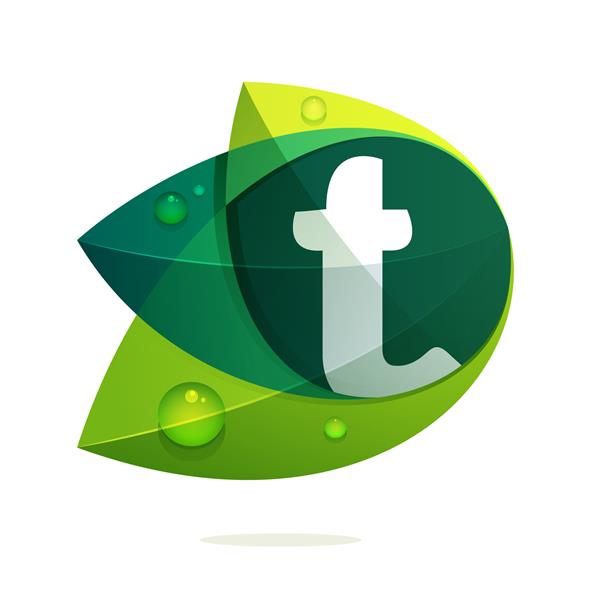 حرف T با برگ های سبز و قطرات شبنم عناصر قالب طراحی وکتور برای برنامه یا هویت سازمانی شما