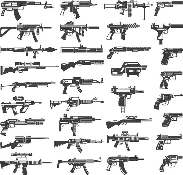 مجموعه آیکون های تفنگ مسلسل تفنگ وکتور اسلحه