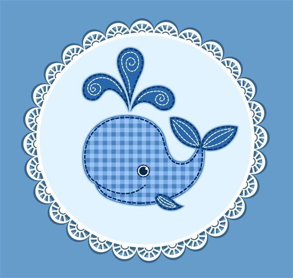 نهنگ کارتونی کوچولوی ناز کارت برای حمام نوزاد وکتور تصویر تکه تکه