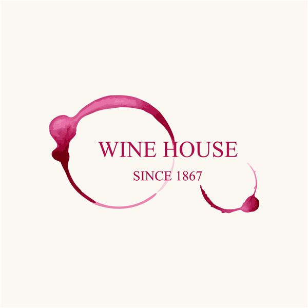 لوگوی آبرنگ برای خانه شراب به شکل لکه های شراب جدا شده در زمینه بژ روشن تصویر برداری EPS10