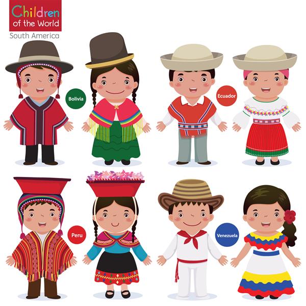 بچه ها در لباس های سنتی مختلف بولیوی اکوادور پرو ونزوئلا