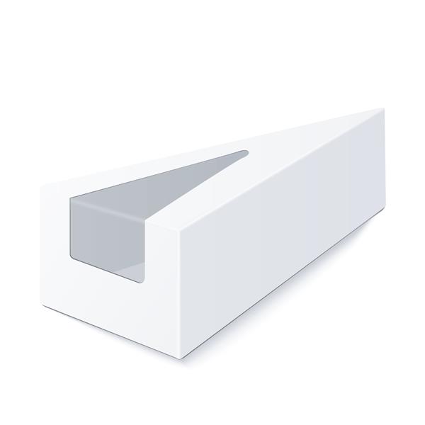 مثلث سفید کیک مقوایی یا جعبه پای برای یک تکه بسته بندی برای غذا هدیه یا سایر محصولات در پس زمینه سفید جدا شده آماده برای طراحی شما وکتور بسته بندی محصول EPS10