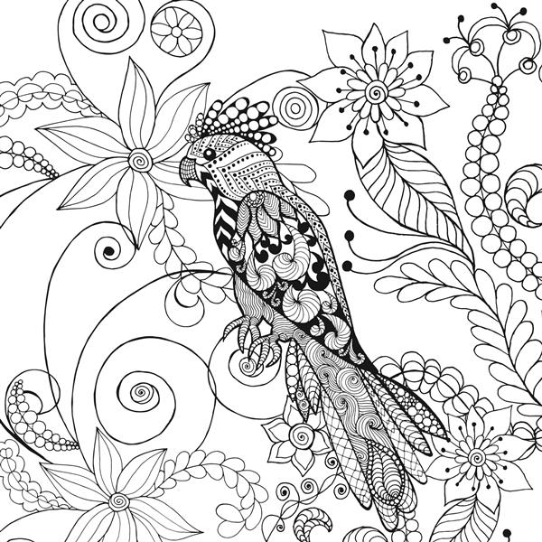 طوطی در گل های فانتزی حیوانات ابله کشیده شده با دست تصویرسازی با الگوهای قومی طراحی تاتو آفریقایی هندی توتم طرحی برای آواتار خالکوبی پوستر چاپ یا تی شرت