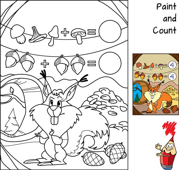 سنجاب صرفه جو بازی شمارش آموزش برای کودکان کتاب رنگ آمیزی تصویر برداری کارتونی