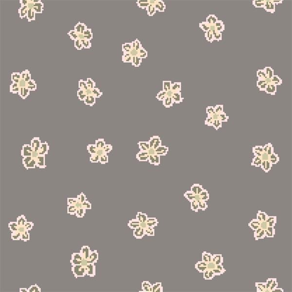 الگوی بدون درز نقوش گل‌های تلطیف‌شده تعداد زیادی گل کوچک سوراخ لکه‌هایی در رنگ‌های خاکستری و خنثی گل های کوچک کشیده شده با دست وکتور پس زمینه گل بدون درز در رنگ های خاکستری و خنثی