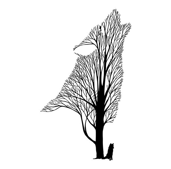 وکتور خالکوبی طراحی درخت ترکیبی زوزه گرگ