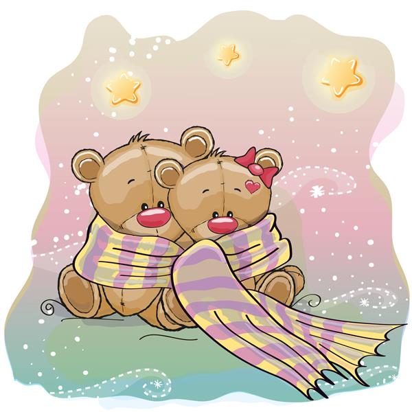 کارت تبریک دو خرس عروسکی در یک روسری پیچیده شده است