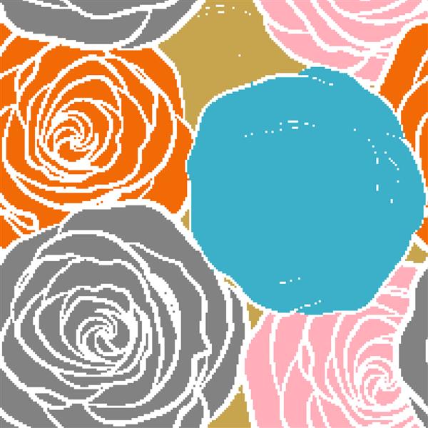 ترکیب پس‌زمینه انتزاعی با گل‌های رز در رنگ‌های رنگارنگ اسپلش ابله و گل‌های سبک الگوی بدون درز گل وکتور تابستانی
