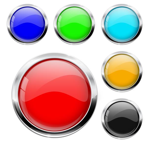 دکمه گرد با قاب کرومی ست رنگی تصویر برداری جدا شده در پس زمینه سفید