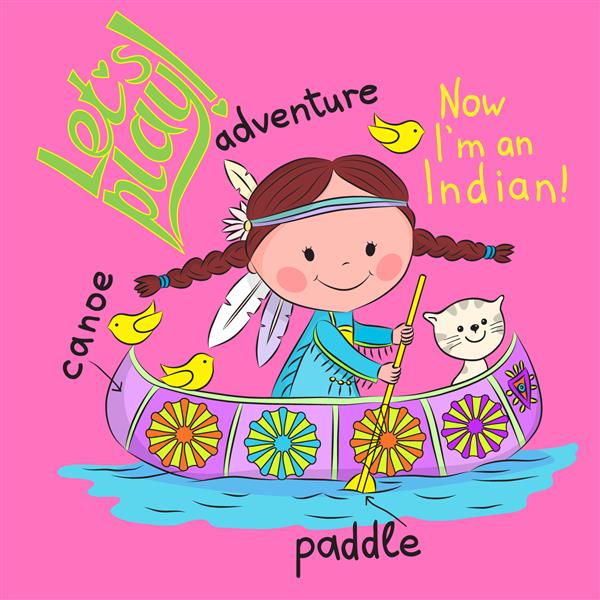 تصویر دختری که در هند بازی می کند چاپ برای تیشرت دختر در یک قایق شنا می کند