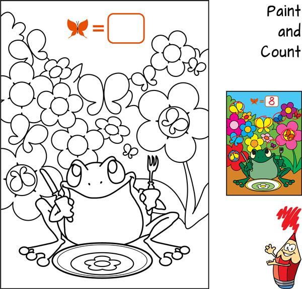 چند پروانه از قورباغه پنهان می شوند؟ بازی شمارش آموزش برای کودکان کتاب رنگ آمیزی تصویر برداری کارتونی