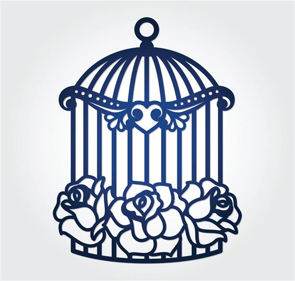 قفس عروسی برش لیزری با گل رز کاغذی دکور دیوار برای برش طرح وکتور قفس عاشق پرندگان و گل ها