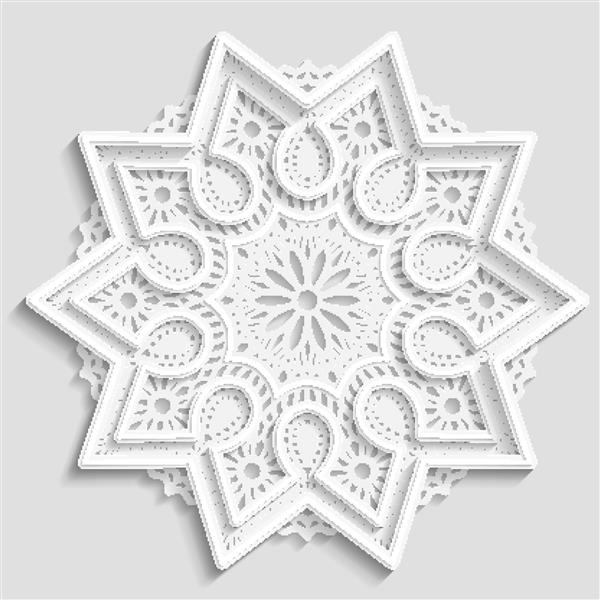 ماندالا روپوش کاغذی توری گل تزئینی دانه برف تزئینی نقش برجسته تزیین عربی زیور آلات هندی سه بعدی عنصر گرد وکتور