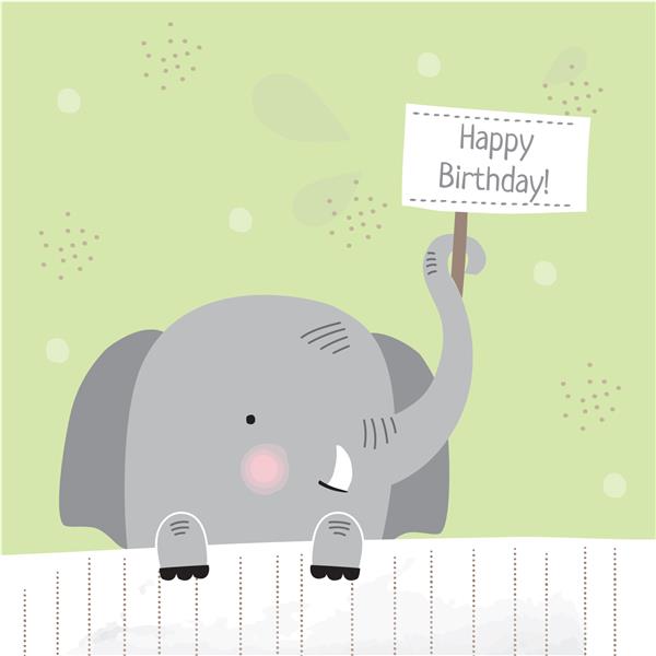 کارت تبریک تولد زیبا با فیل سرگرم کننده تصویر طراحی وکتور