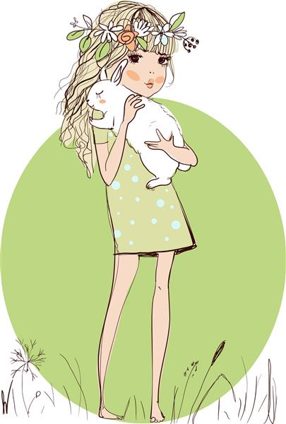 دختر ناز با خرگوش روی دستانش