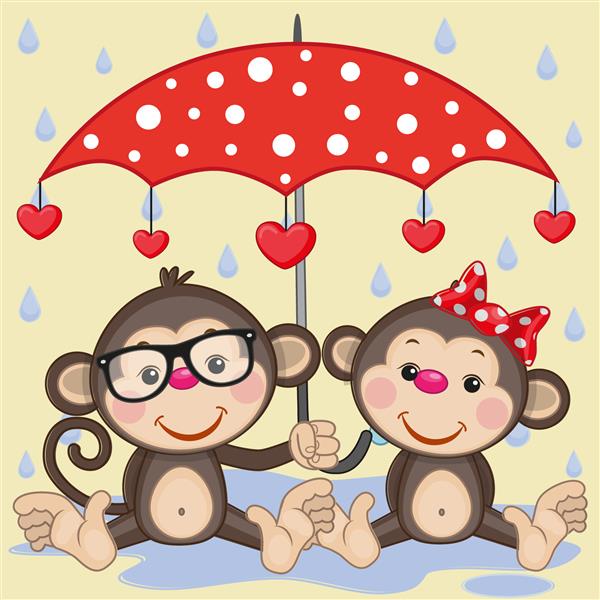 کارت تبریک دو میمون با چتر