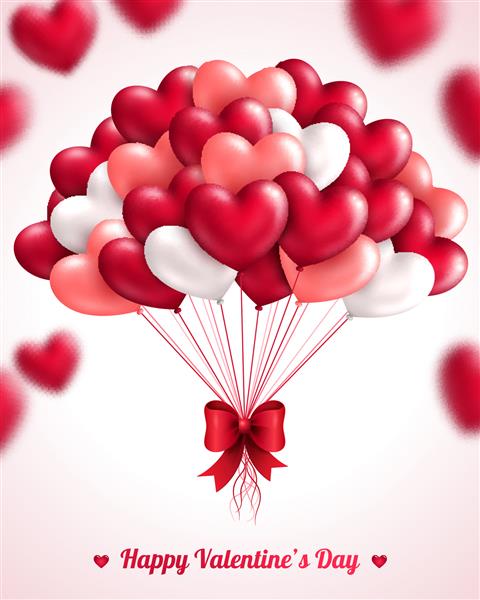 پس زمینه روز ولنتاین با بادکنک های قلبی تصویر برداری