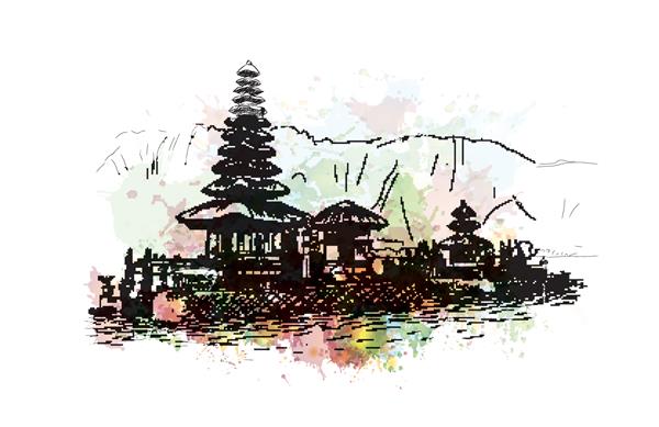 طرح آبرنگ بالی اندونزی در تصویر برداری