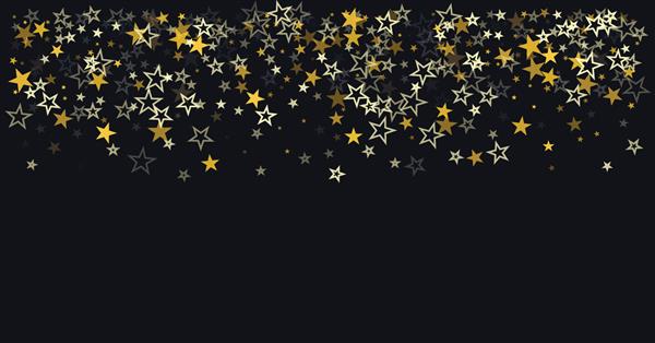 سقوط کنفتی ستاره های طلای کریسمس پس زمینه وکتور تعطیلات درخشش جادویی ستاره های پرنده در آسمان شب و نقطه های زرق و برق پس زمینه کیهانی حاشیه درخشان