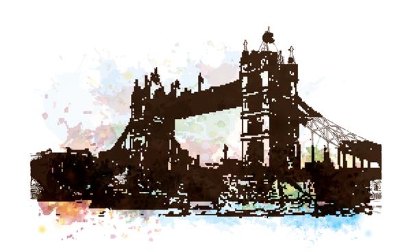 طرح آبرنگ پل برج لندن انگلستان بریتانیا انگلستان در تصویر برداری