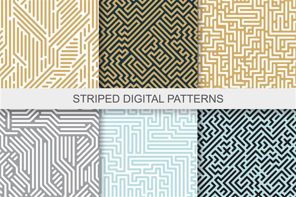 مجموعه ای از الگوهای هندسی بدون درز راه راه بافت رنگارنگ پس زمینه دیجیتال