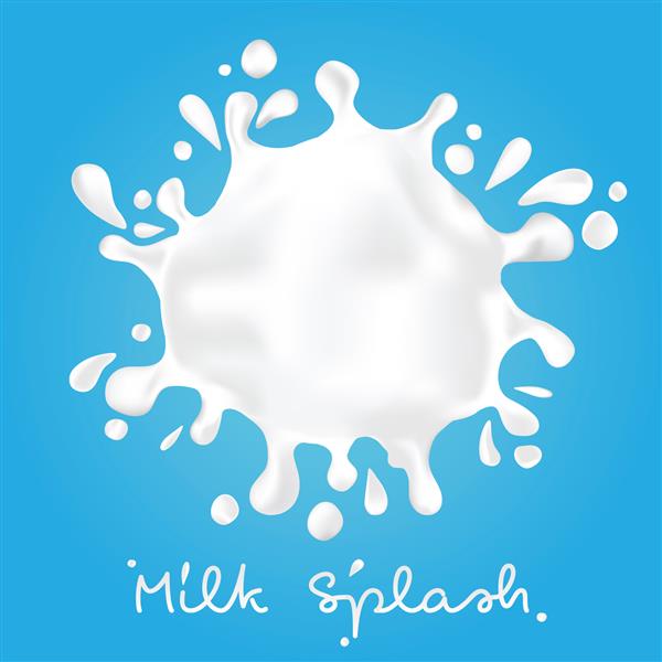 پاشیدن شیر و قطره‌های گرد تصویر برداری پس‌زمینه آبی با نمای بالا