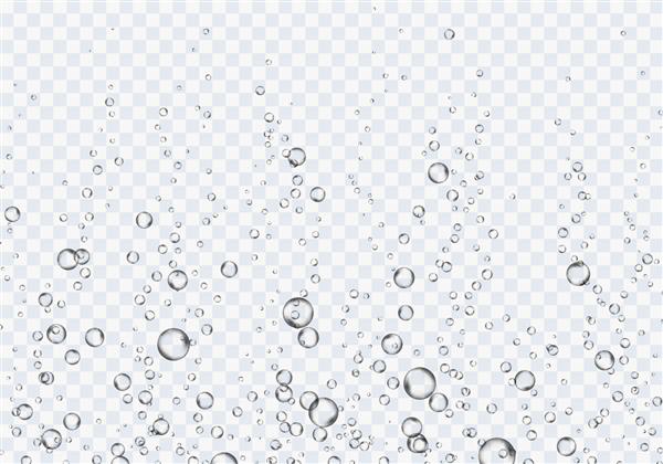 بافت زیر آب حباب جدا شده در پس زمینه شفاف وکتور هوای گازدار گاز یا حباب های اکسیژن تمیز در زیر آب دریا نوشیدنی شامپاین جوشان واقعی اثر سودا برای طراحی شما