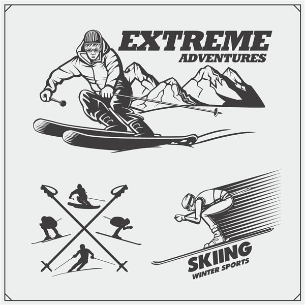 نمادها برچسب ها و عناصر طراحی باشگاه اسکی و سراشیبی شدید