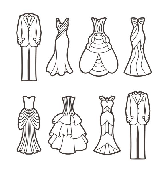 سیلوئت های برش شده از لباس های سلطنتی عروسی و کت و شلوارهای مردانه شکل های زیبای عروس و داماد را برش دهید کلیپرت های عاشقانه برای کارت های تبریک اعلان ها اسکرپ بوک مناسب هستند